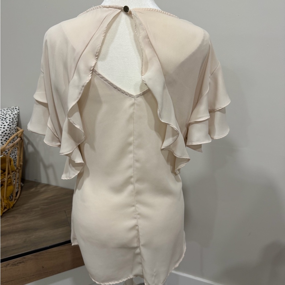 Chic Cream Ruffle Sleeve Blouse - Picture 2 of 2